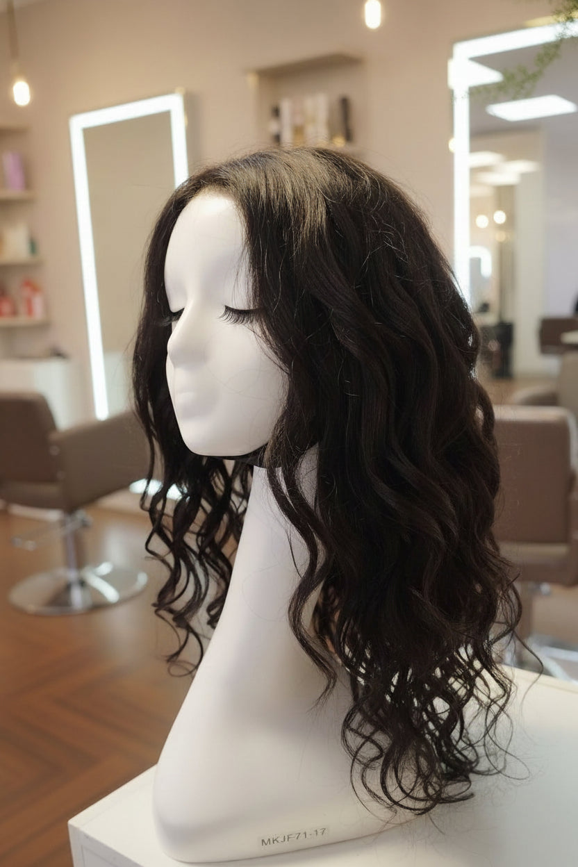 Peluca de Cabello Natural, 55 a 60 cm, Ondulada