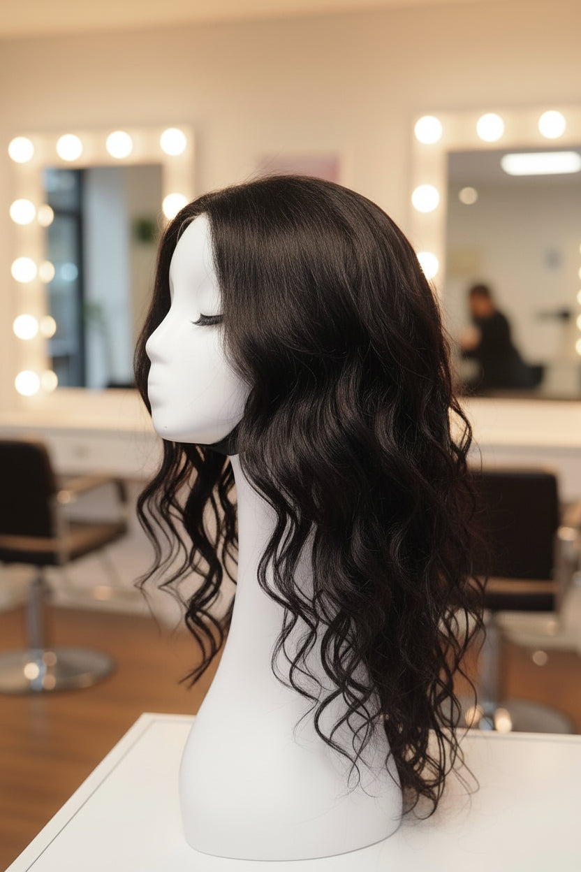 Peluca de Cabello Natural, 55 a 60 cm, Ondulada