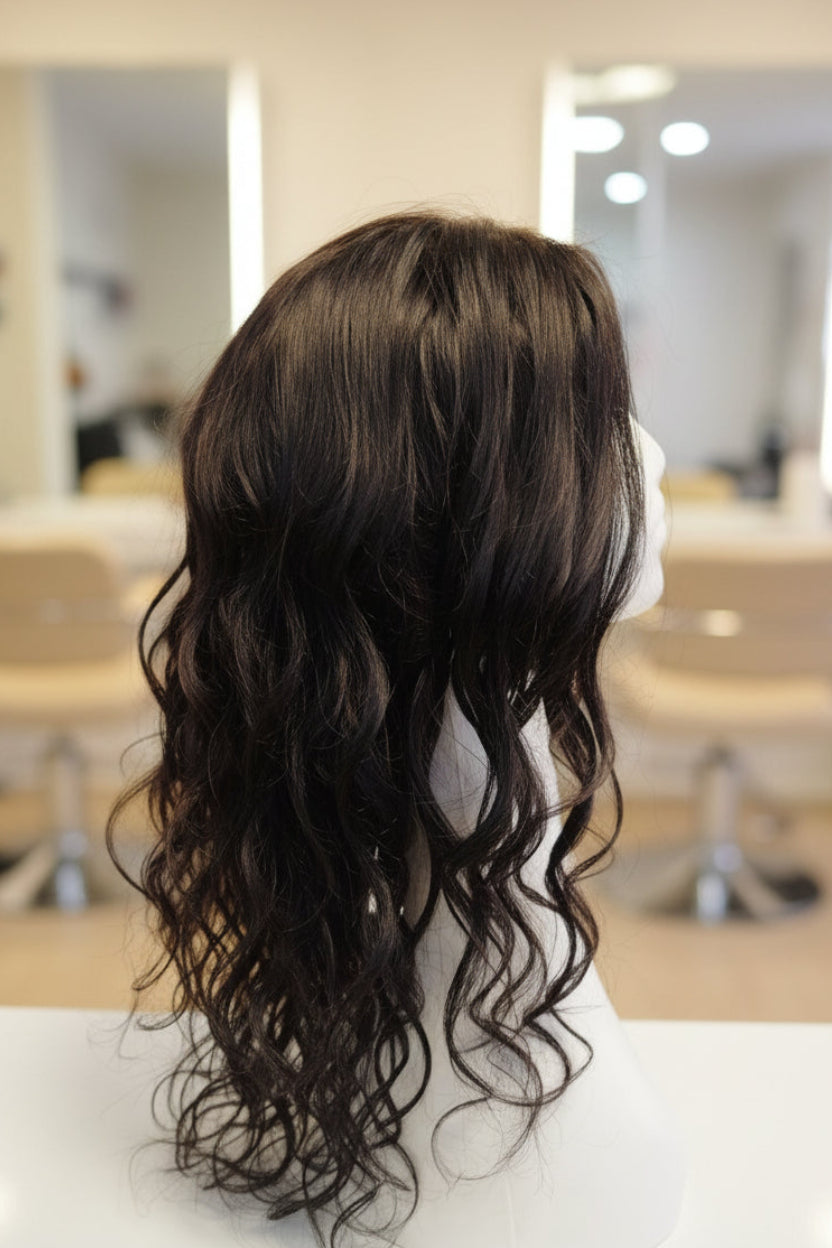 Peluca de Cabello Natural, 55 a 60 cm, Ondulada