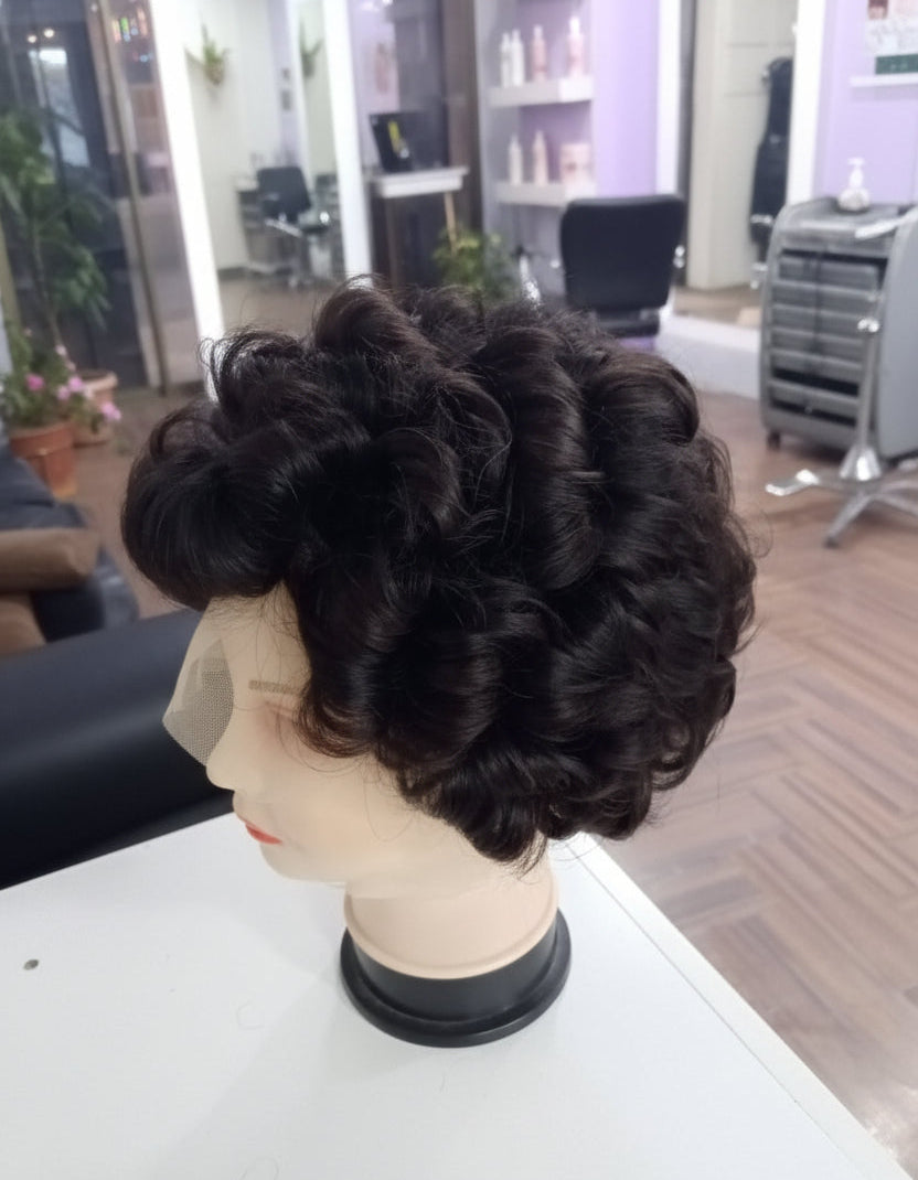Peluca corta negra cabello Humano