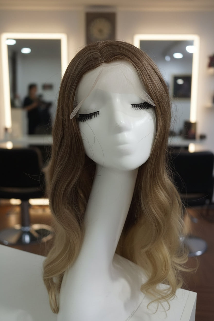Peluca Sintética Lace Front Rubia Efecto Balayage