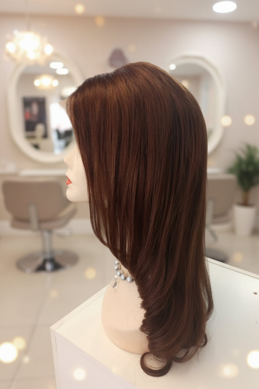 Peluca de Cabello Natural 100% Humano – Castaño Mediano