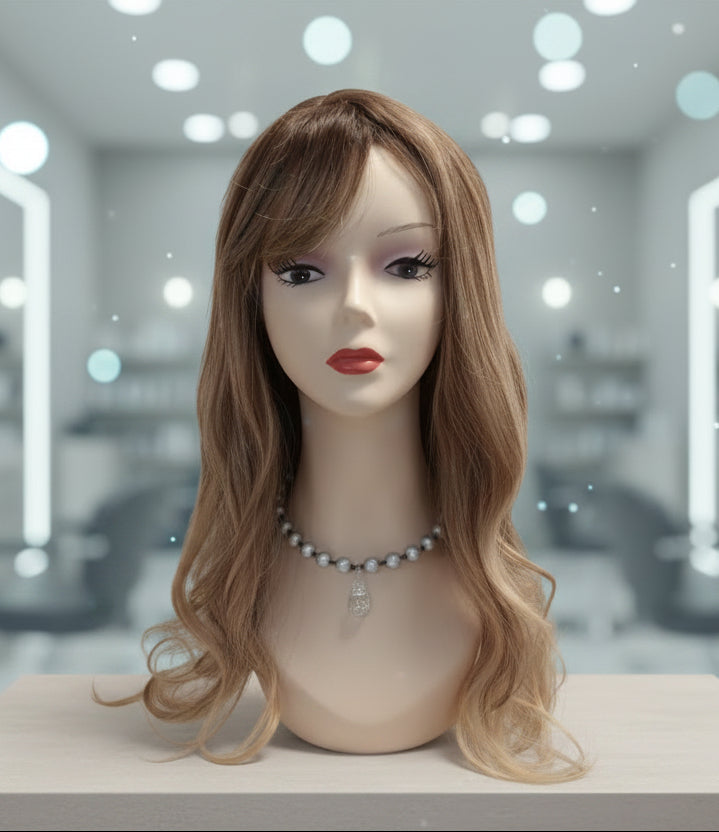 Peluca Sintética Rubia Larga Efecto Balayage con Cerquillo