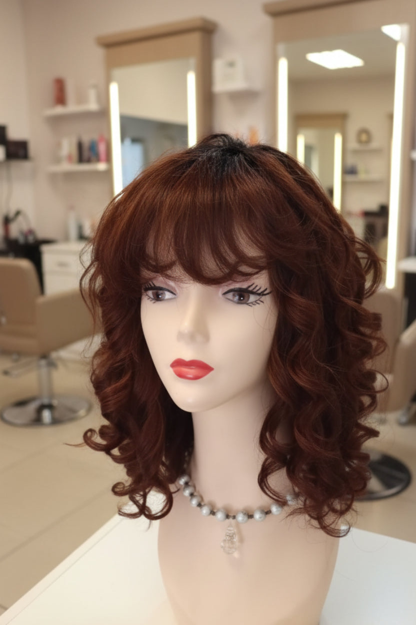 Peluca de Cabello 100% Natural Ondulada – Castaño Mediano