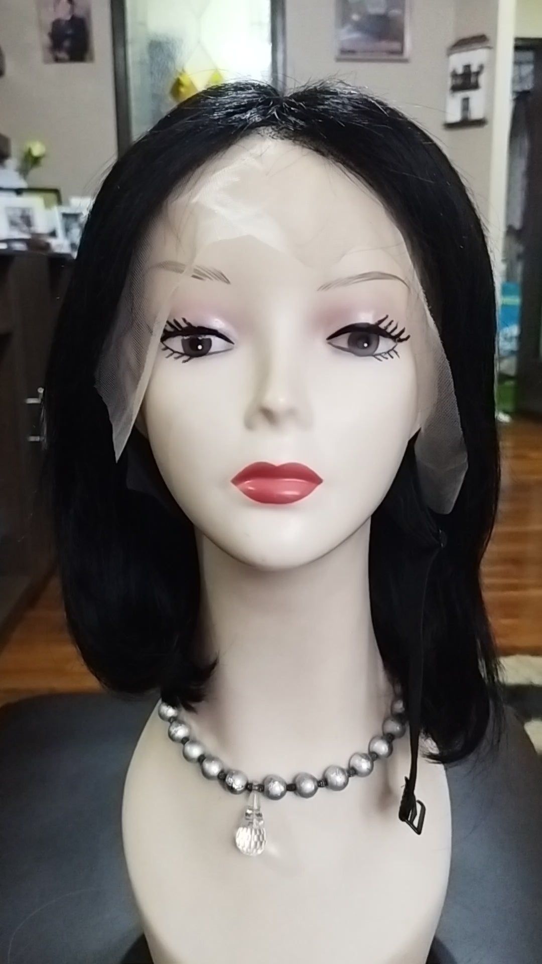 Peluca Natural 100% Humana Estilo Melena 35 cm Lace Front Color Negro