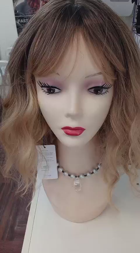 Peluca Sintética Rubia Efecto Balayage Melena Ondulada