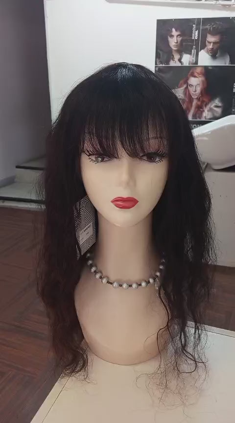 Peluca de Cabello 100% Natural Castaño Oscura con Cerquillo
