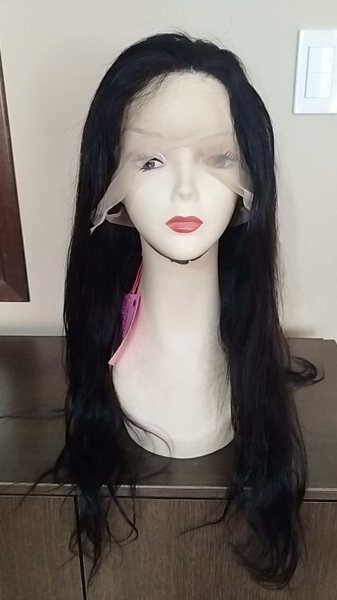 Peluca negra cabello 100% natural 65 - 70 cm
