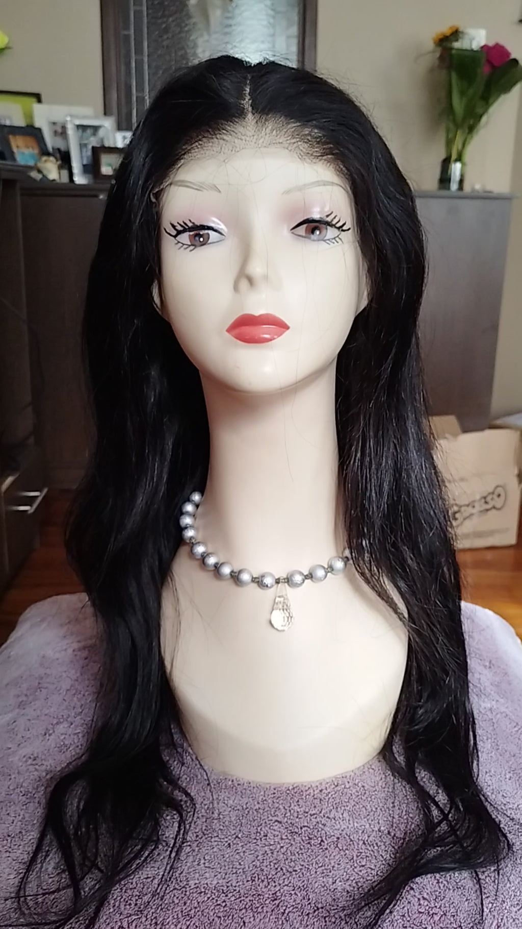 Peluca negra cabello 100% natural 70 - 75 cm