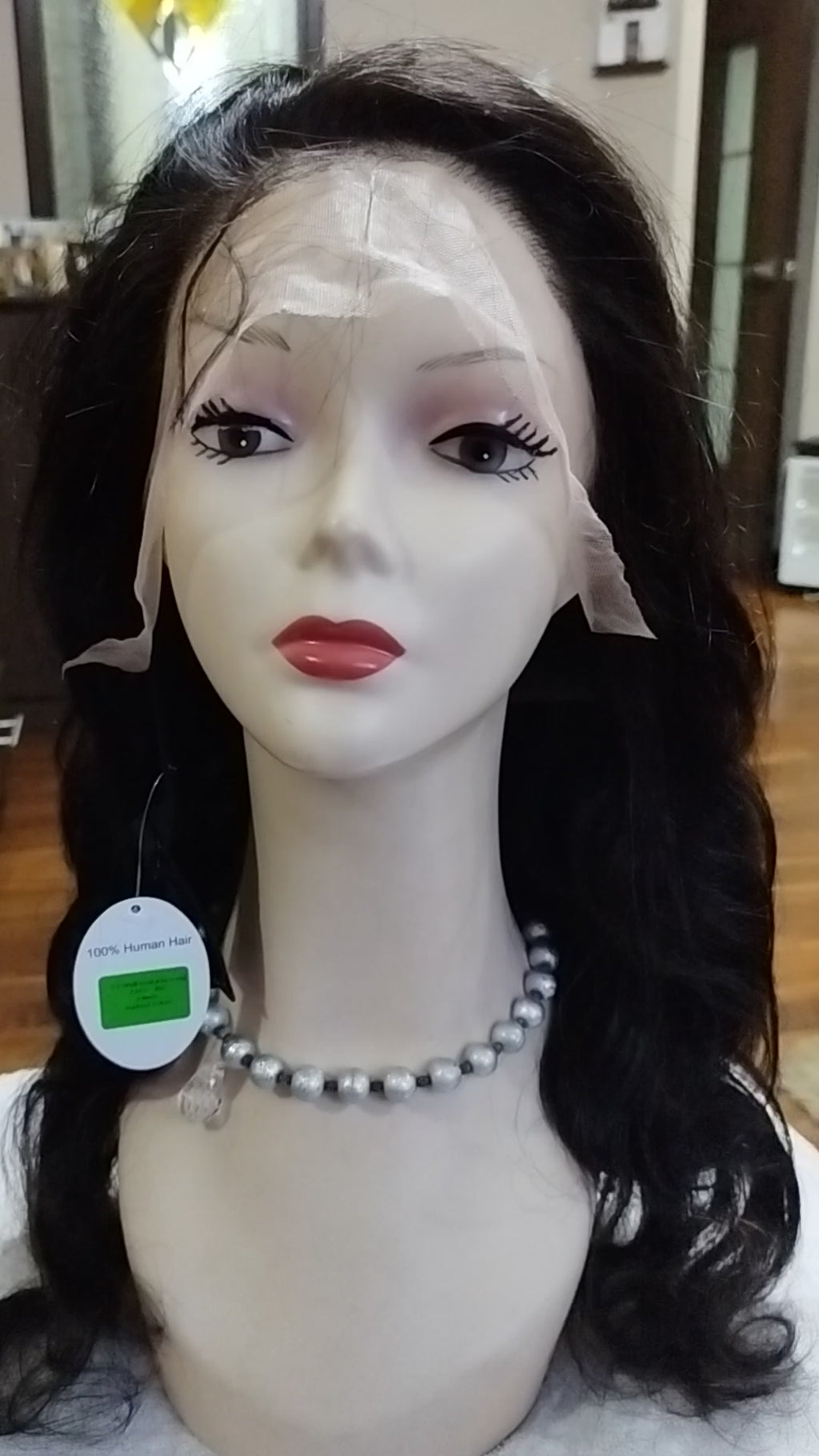 Peluca negra ondulada cabello 100% natural 70 cm