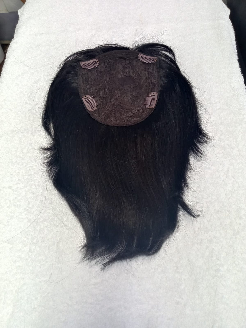 Topper de cabello 100% natural 35–40 cm, color negro castaño oscuro